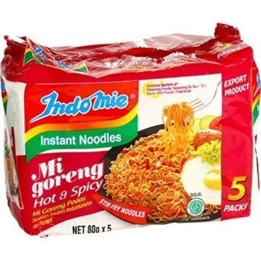 Indomie Noodles 5 x 80 Gm Hot And Spicy Fried, 8 Pieces Per Carton